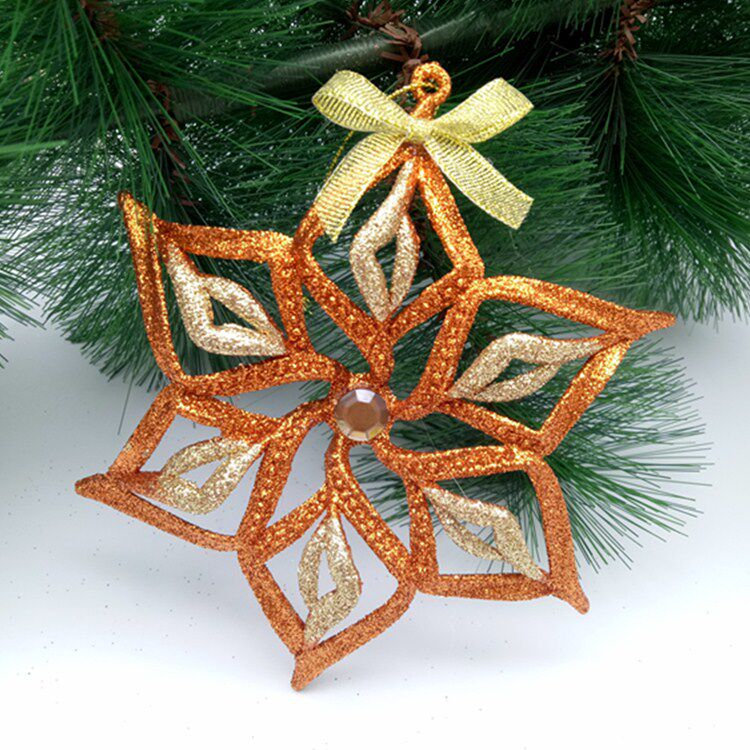 圣诞节装饰品14cm双色蝴蝶结金粉雪花圣诞树家居diy圣诞装饰品