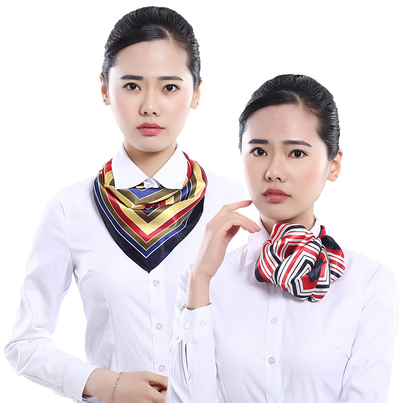 职业装工作制服银行酒店移动空姐礼仪秋冬真丝女 小方巾丝巾围巾 - 图3