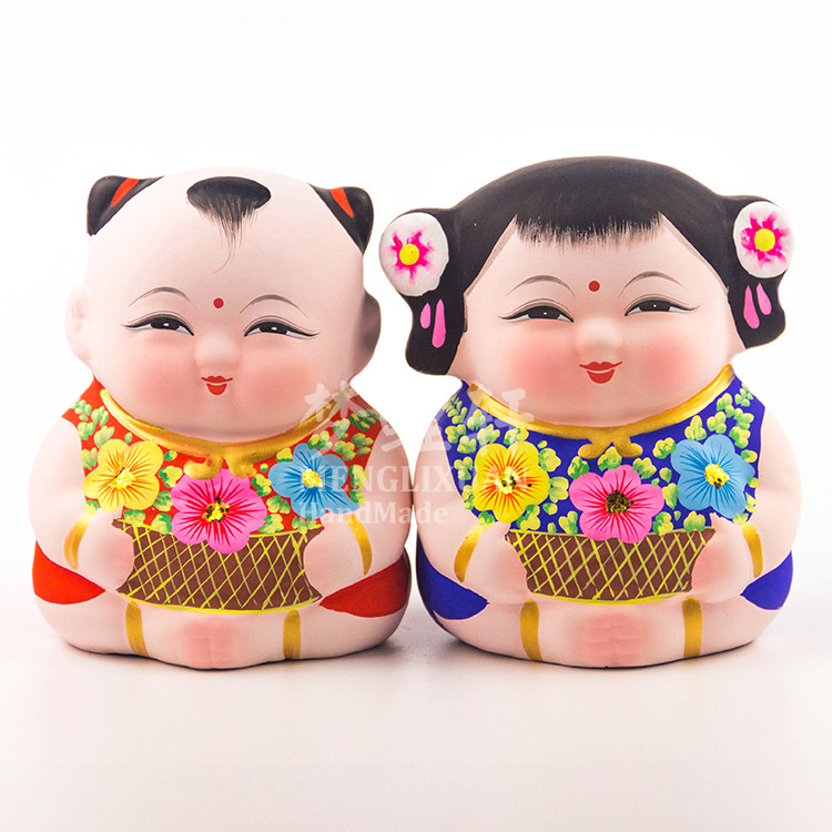 惠山泥人富贵花开锁大阿福无锡特产商务出国礼品泥人