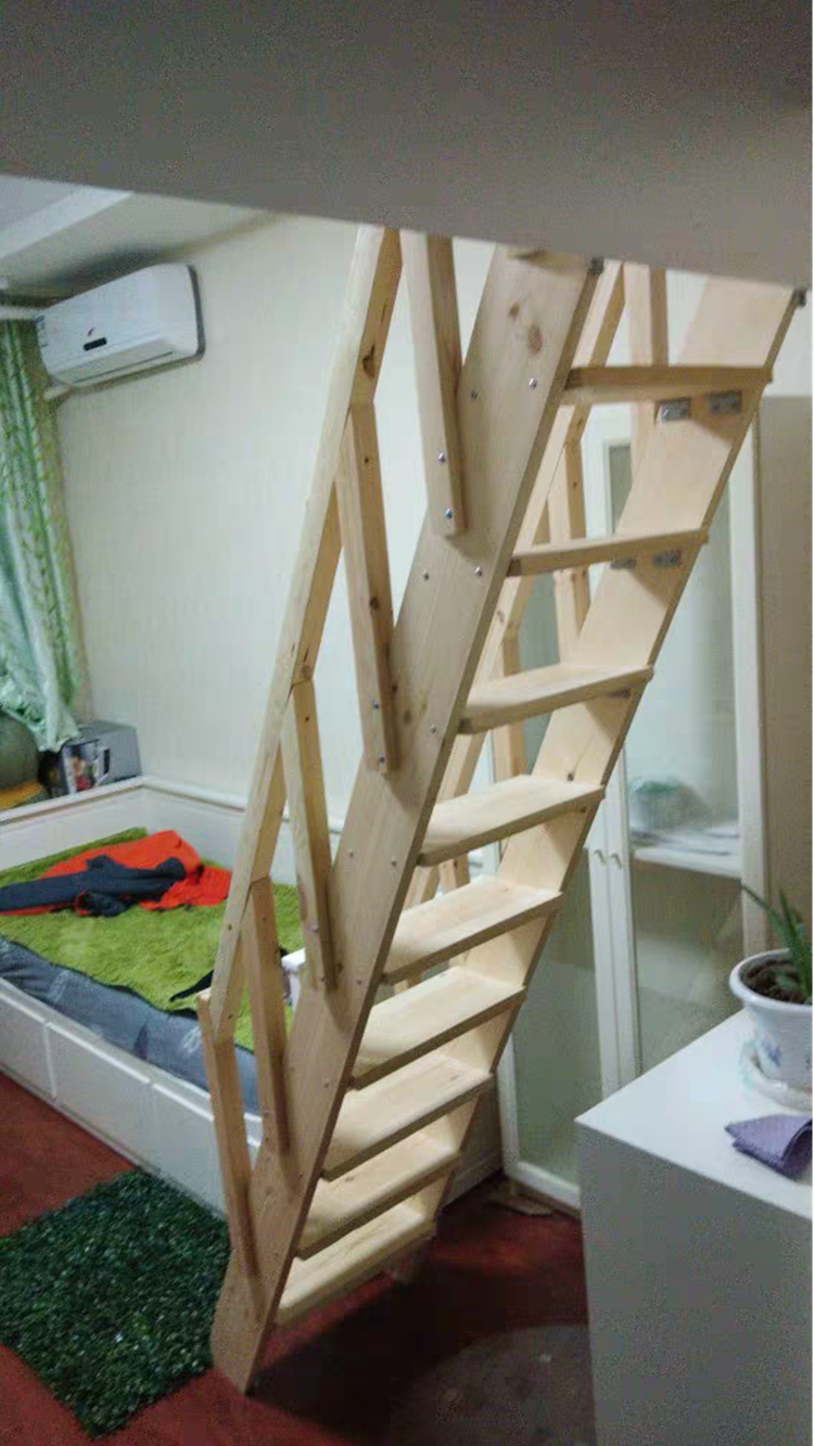 实木下铺爬直简易木质松木扶手阁楼儿童一字整体楼梯