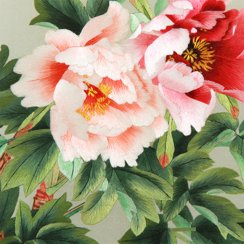 湘绣牡丹办公家居吉祥如意花开富贵花富贵摆件新古典湘绣