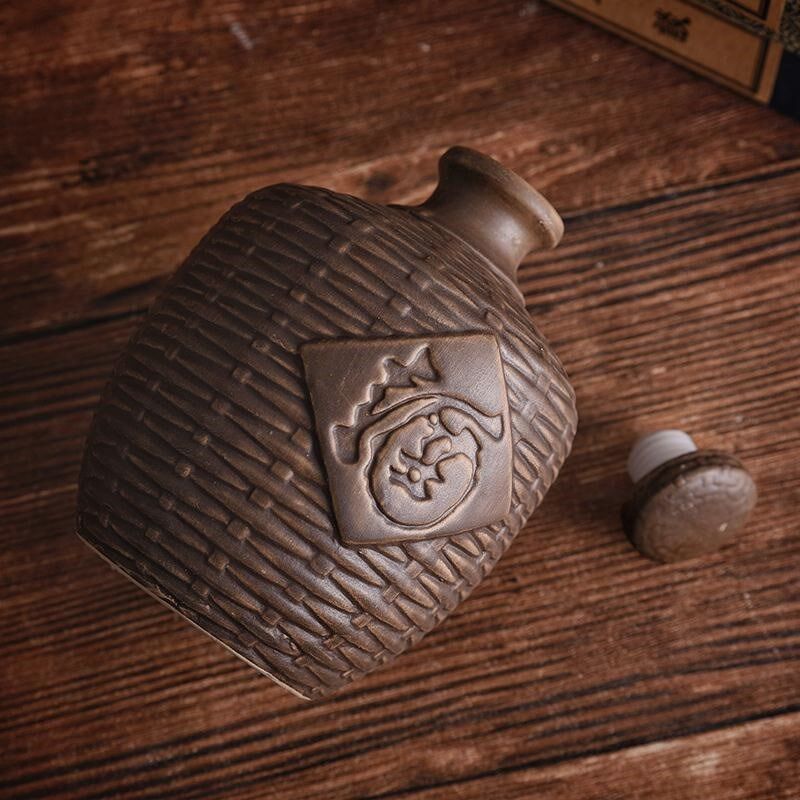 隆昌土陶小空酒瓶仿古竹编酒壶酒坛1斤3斤家用酒壶