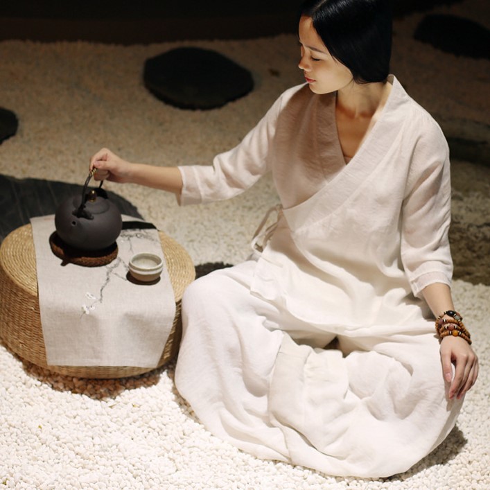 中式禅修棉麻服装宽松白色打坐坐禅瑜伽服仙瑜伽套装