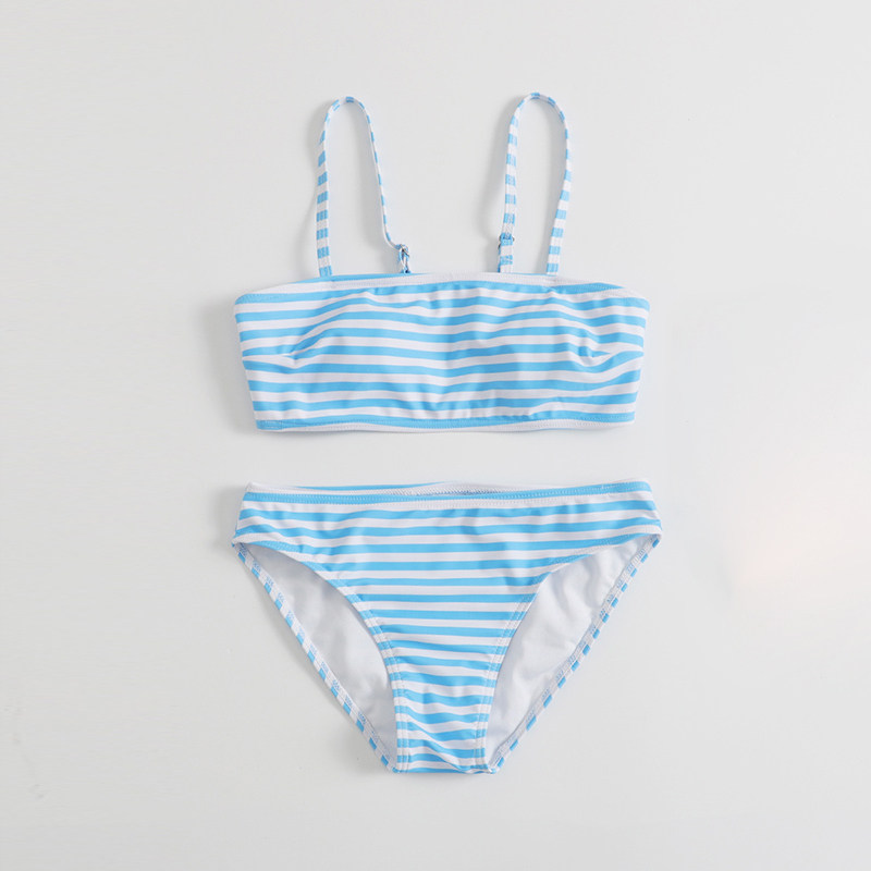 日系可爱少女女学生校园二次元动漫泳装蓝白白条分体泳衣
