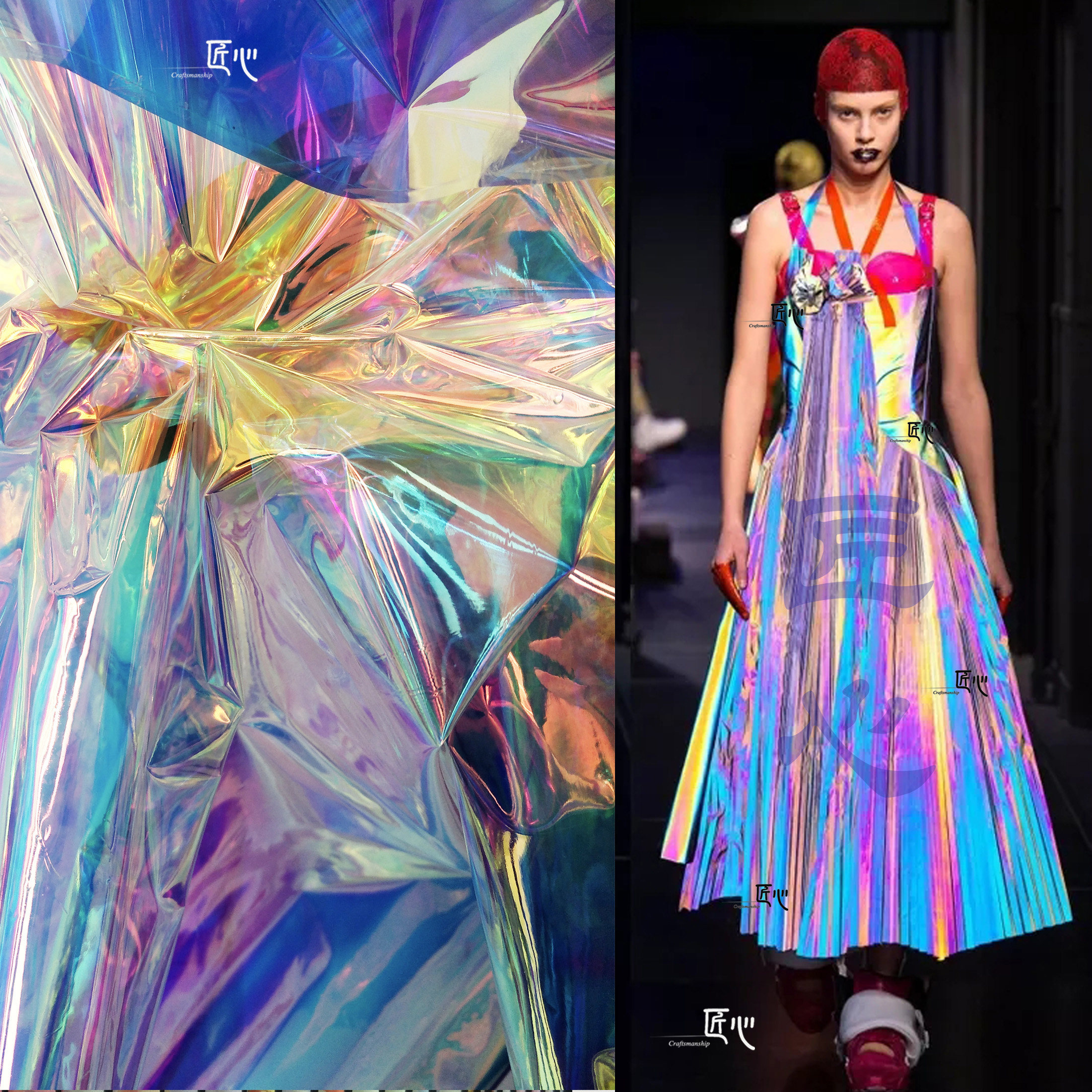 幻彩tpu七彩透明镭射风雨雨衣服装包袋背景海绵垫