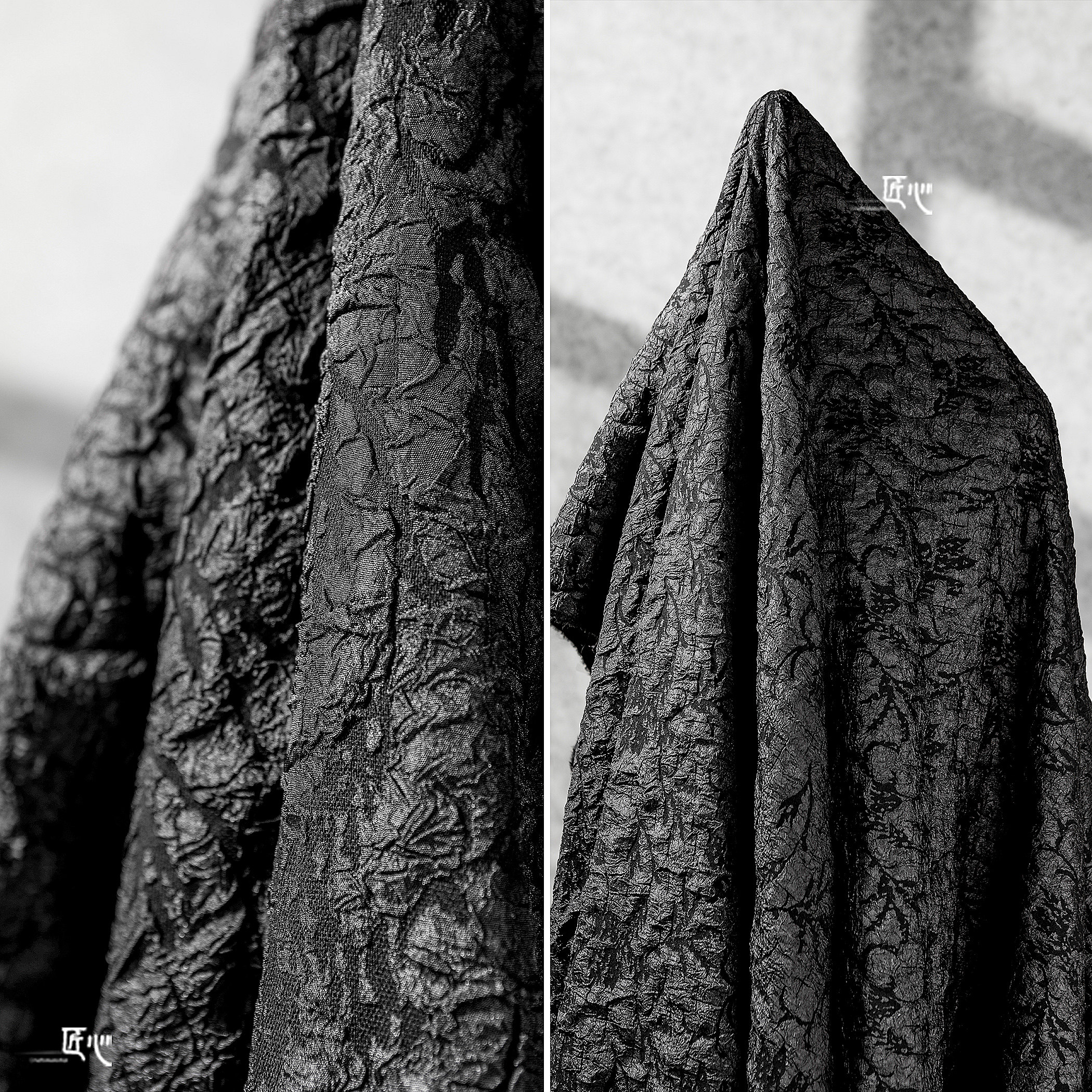 黑色礁石凹凸肌理立体颗粒渐变提花布料再造海绵垫