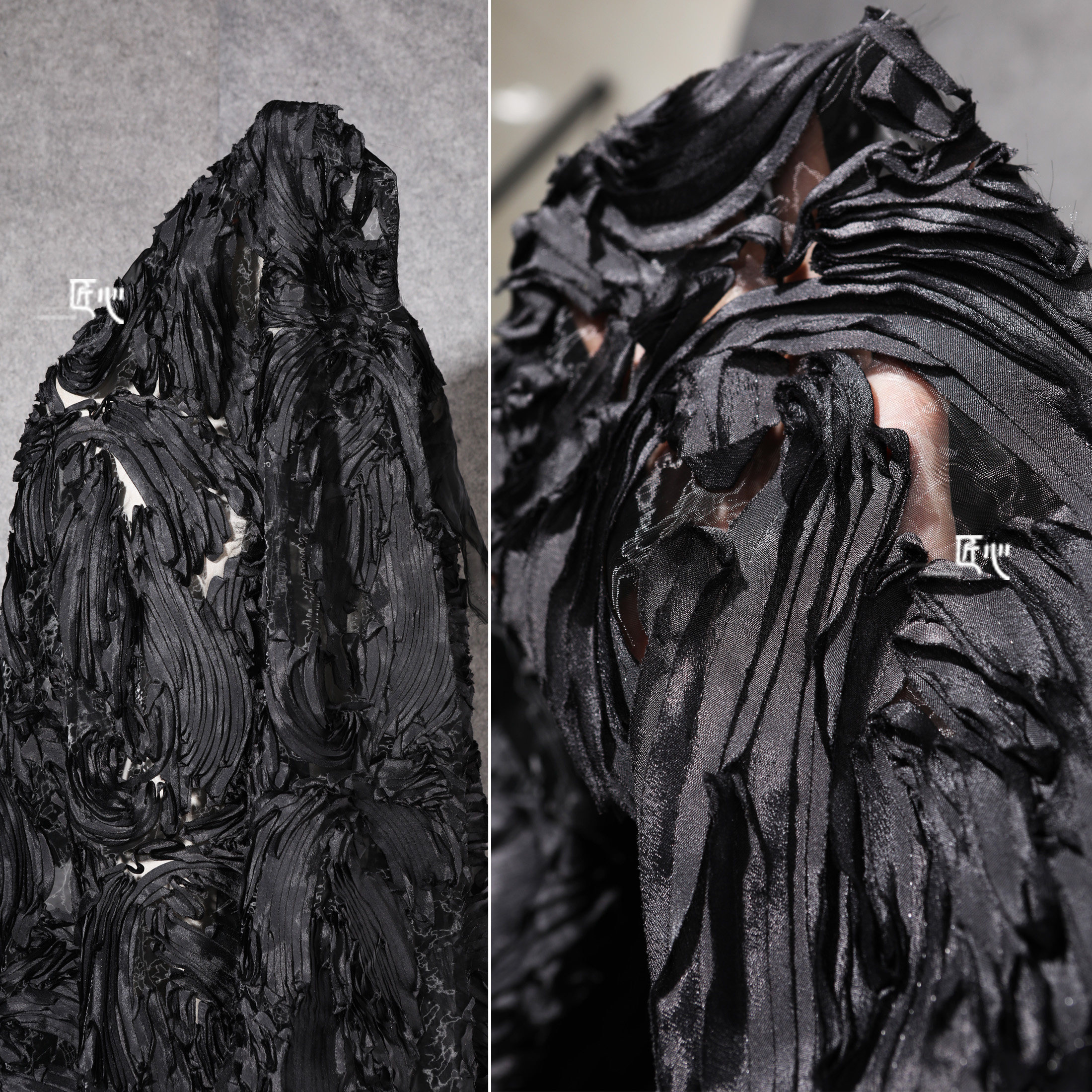 立体肌理黑色错乱乱花改造欧根纱布婚纱礼服原创海绵垫