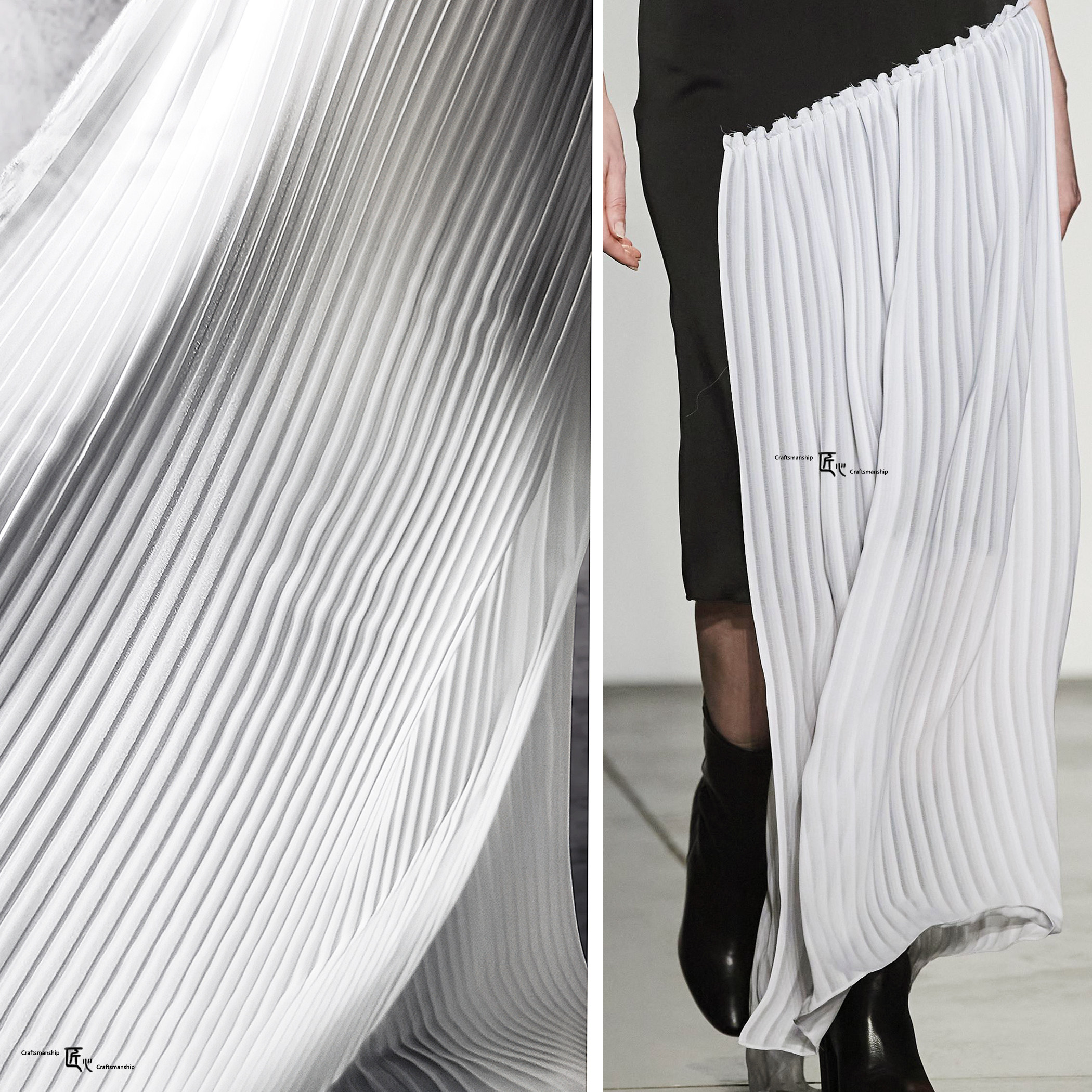 白色乱麻雪纺风琴百折压褶肌理条纹布裙礼服海绵垫