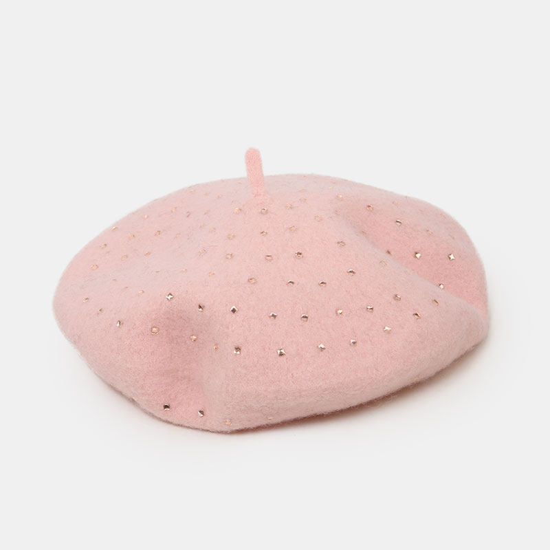 淡粉白色藕粉粉色满帽面烫钻可爱甜美羊毛贝雷帽帽子