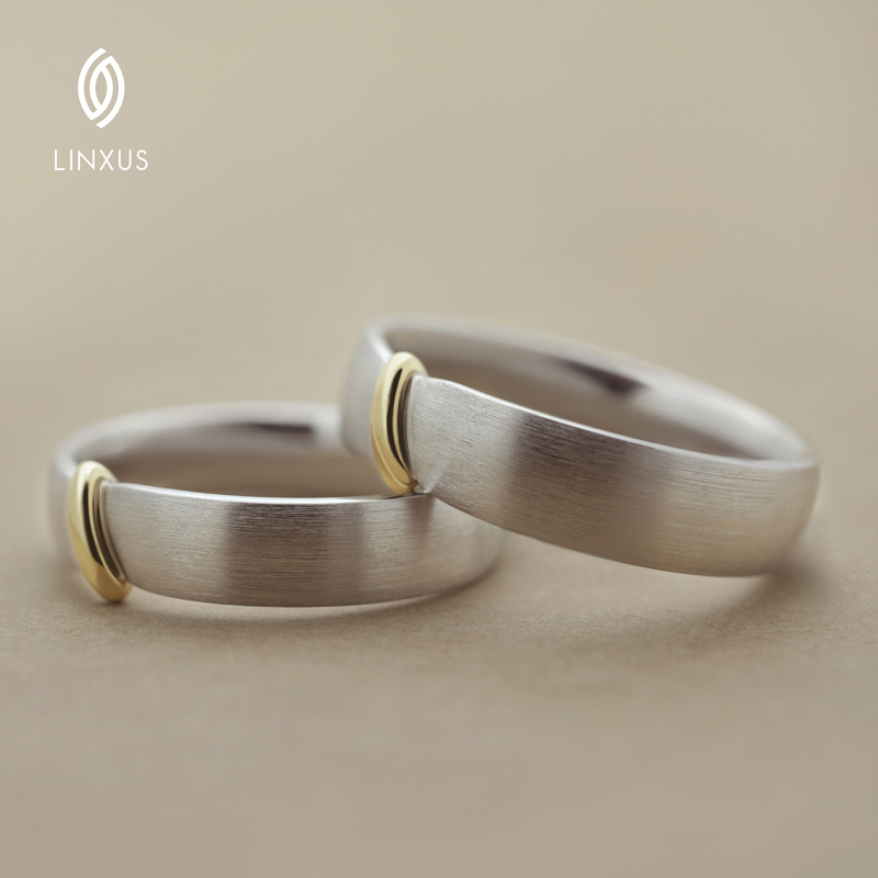 LINXUS结发 925银镀铂金焊18K黄金情侣戒指 简约个性磨砂男女对戒