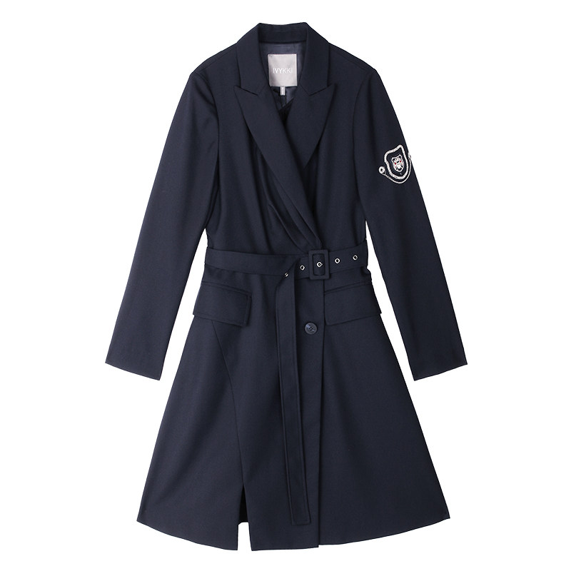 ivykki艾维春款女装西装外套女中中长休闲腰带西装