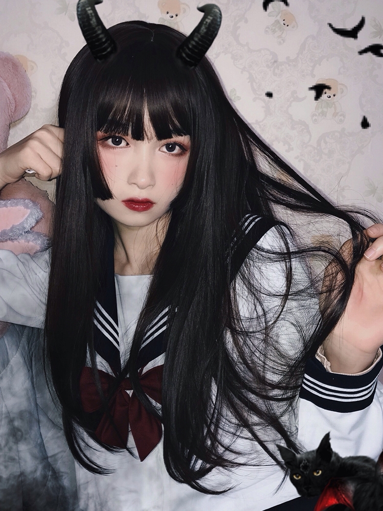 姬发公主自然男生长直软妹发式lolita日常圆脸整顶假发