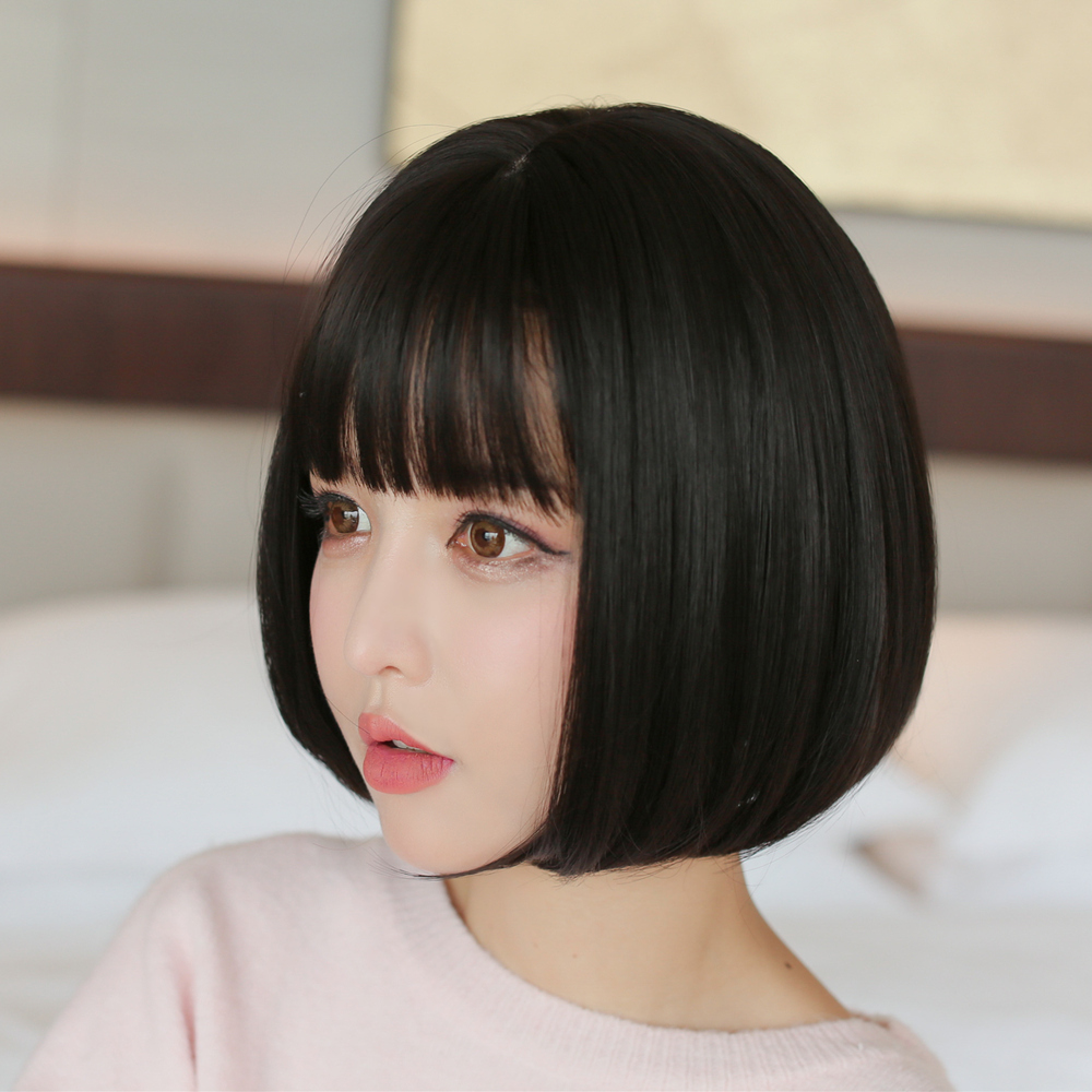 假发短发内扣bobo黑色发型发套头发逼真波波整顶假发