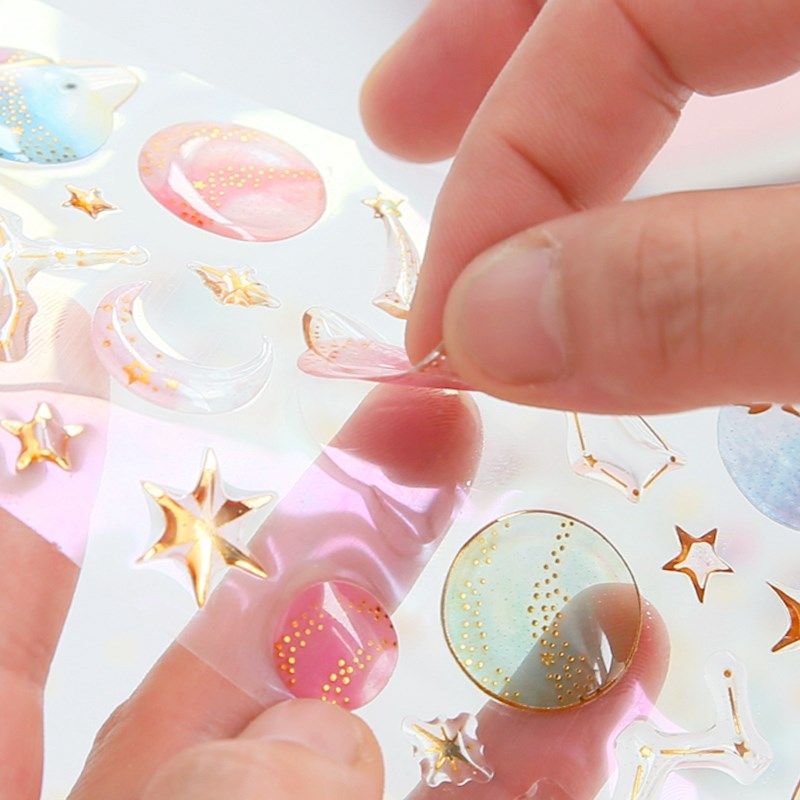 手账天官赐福贴纸胶水水晶烫金透明立体装饰贴纸