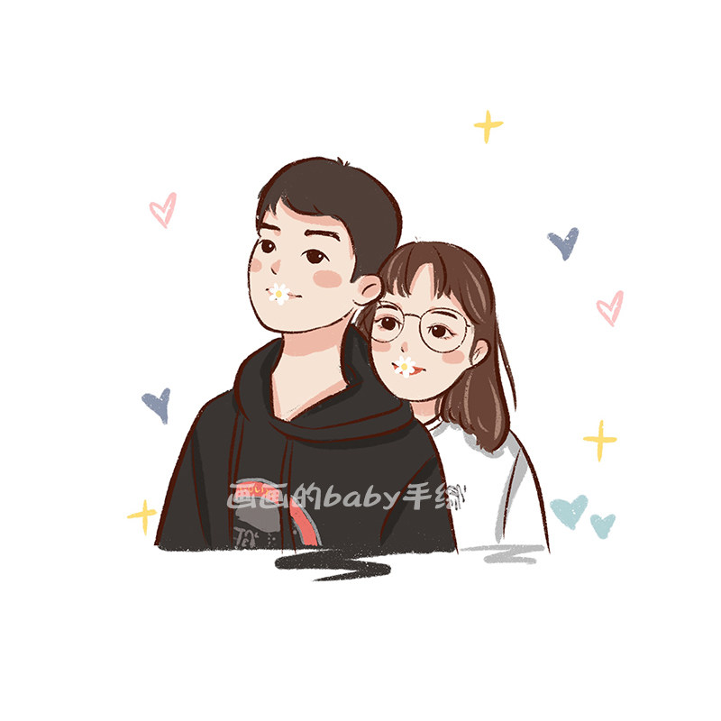 手绘卡通蜡笔风简情侣头像定制真人照片漫画人物卡通