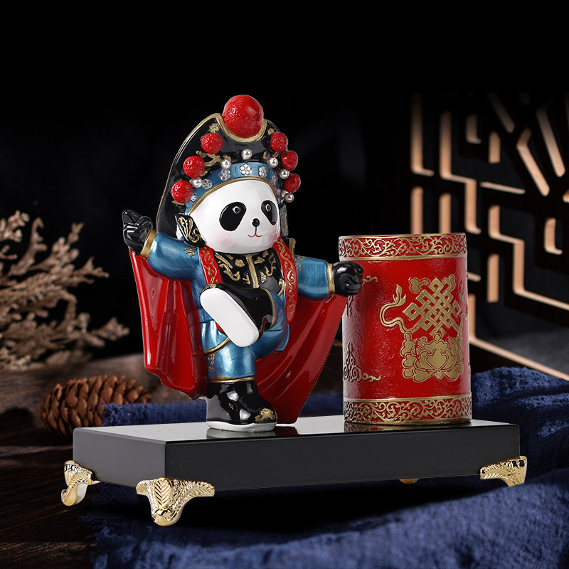 川剧脸谱熊猫摆件笔筒四川成都旅游纪念品工艺品特色泥人