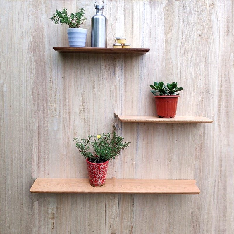 樱桃置物墙壁书架胡桃木置物架客厅隔板桃木一字搁板