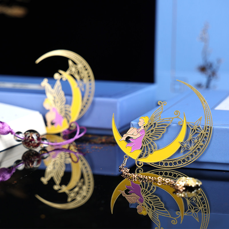 月亮天使创意金属书签小清新学生礼品刻字定制书签