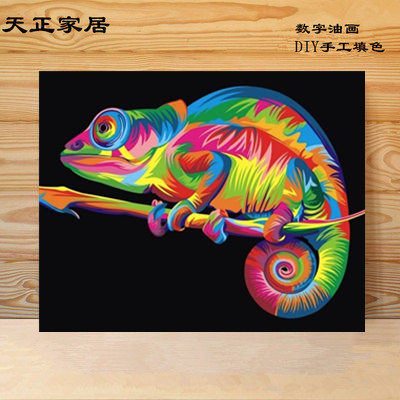 简单丙烯颜料填色手绘上色动物炫彩蜥蜴数字diy