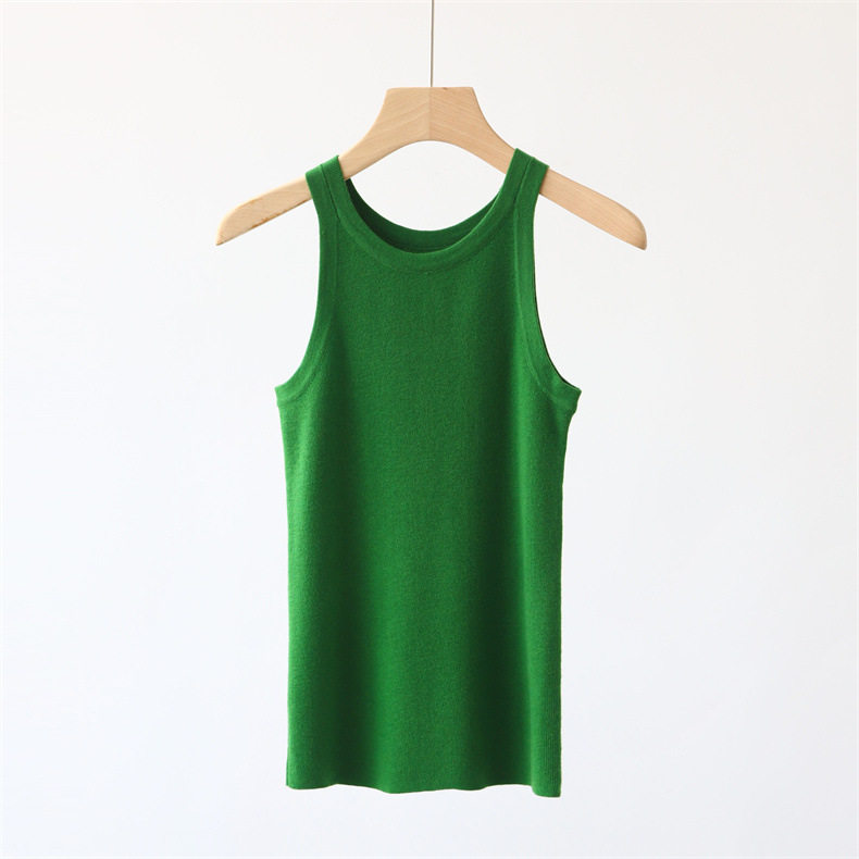 吊带绿色羊毛背心时髦挂脖针织修身显瘦内搭背心吊带