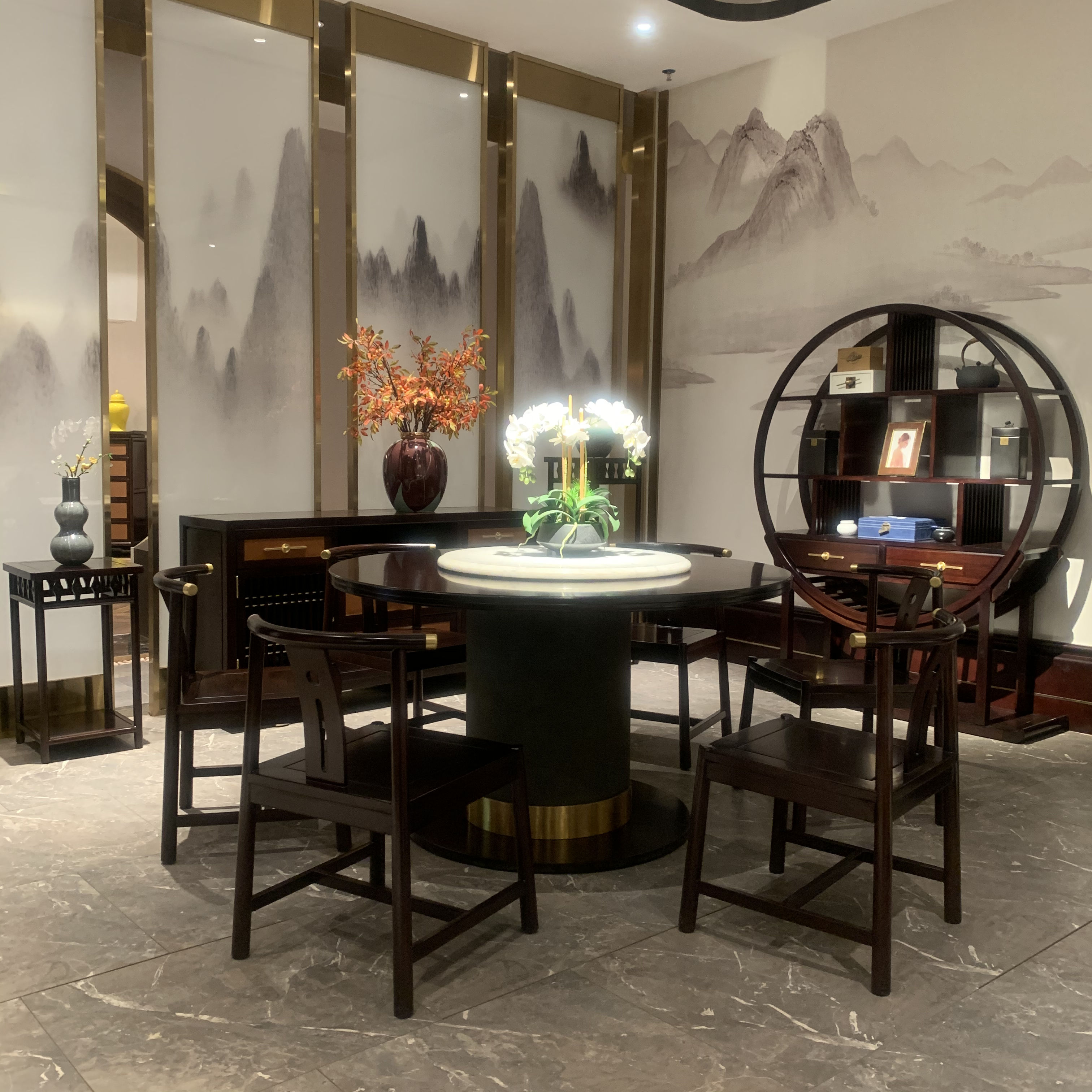 中式餐桌hd9012新中式实木餐台1.35米时尚餐桌