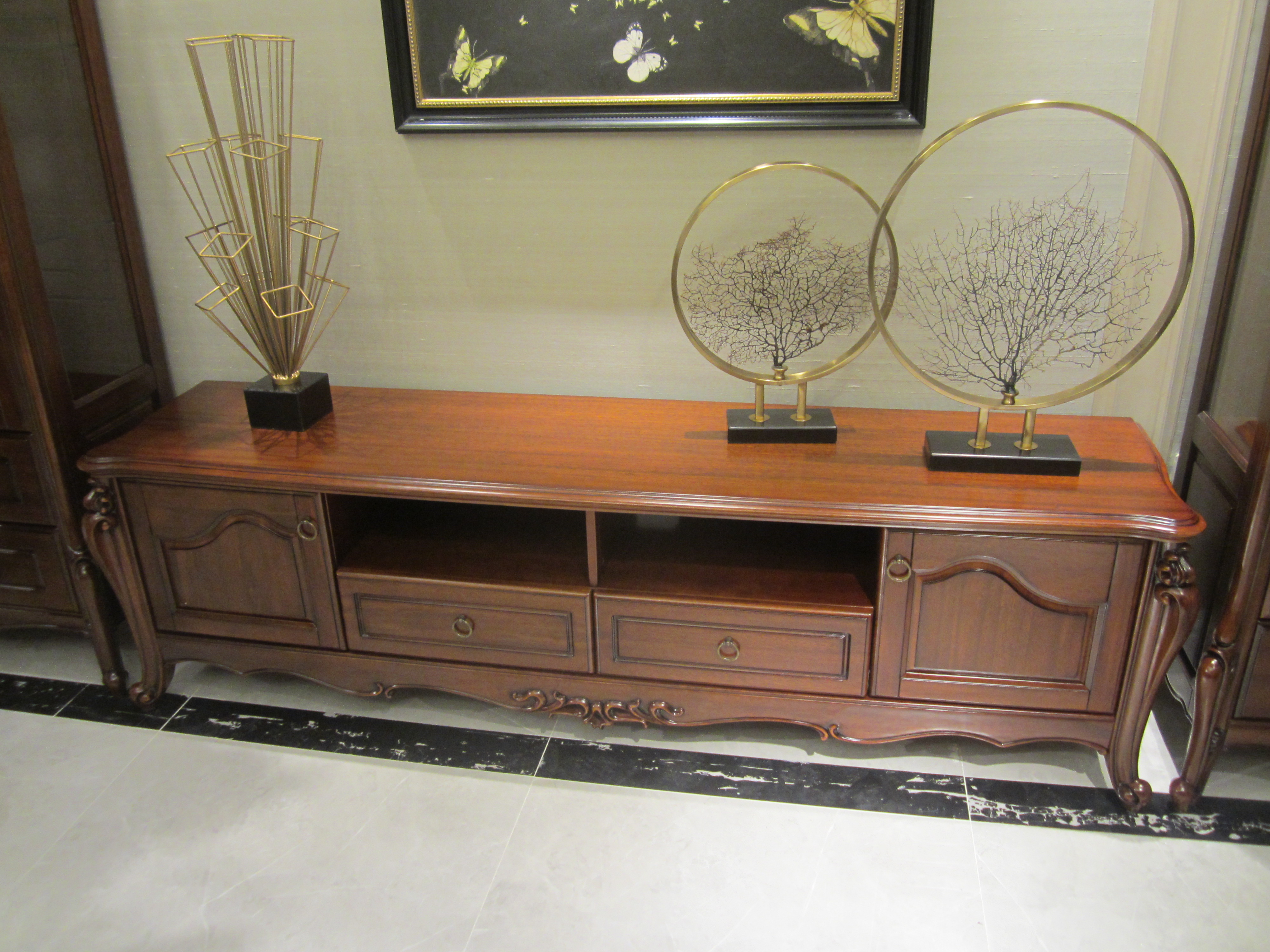 电视柜hc666欧式地柜2米实木美式简欧桃花芯木电视柜