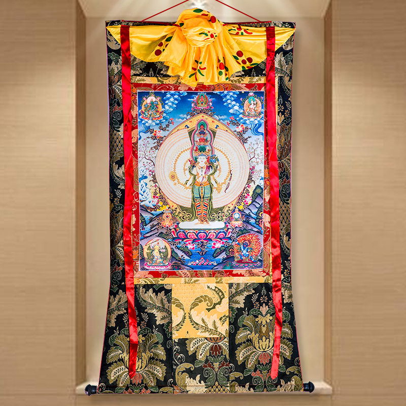 唐卡千手观音刺绣布料装裱西藏装饰挂画佛像1.5m藏族唐卡