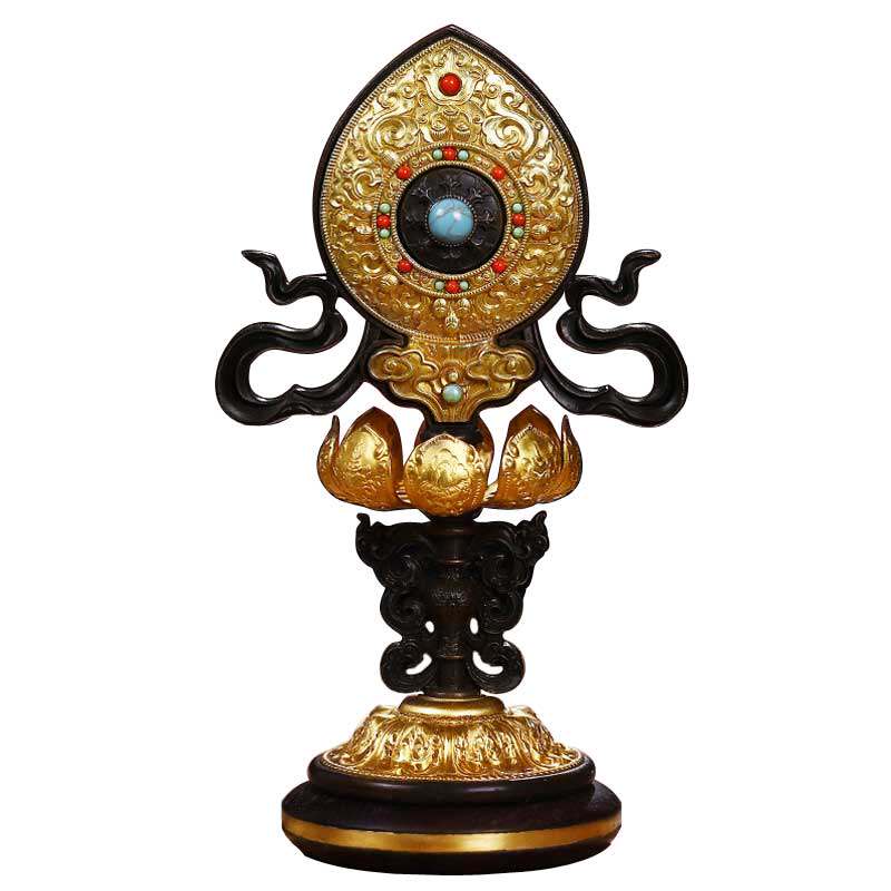 慧宝轮王七政宝藏藏族用品高脚莲花纯铜吉祥佛教工艺品