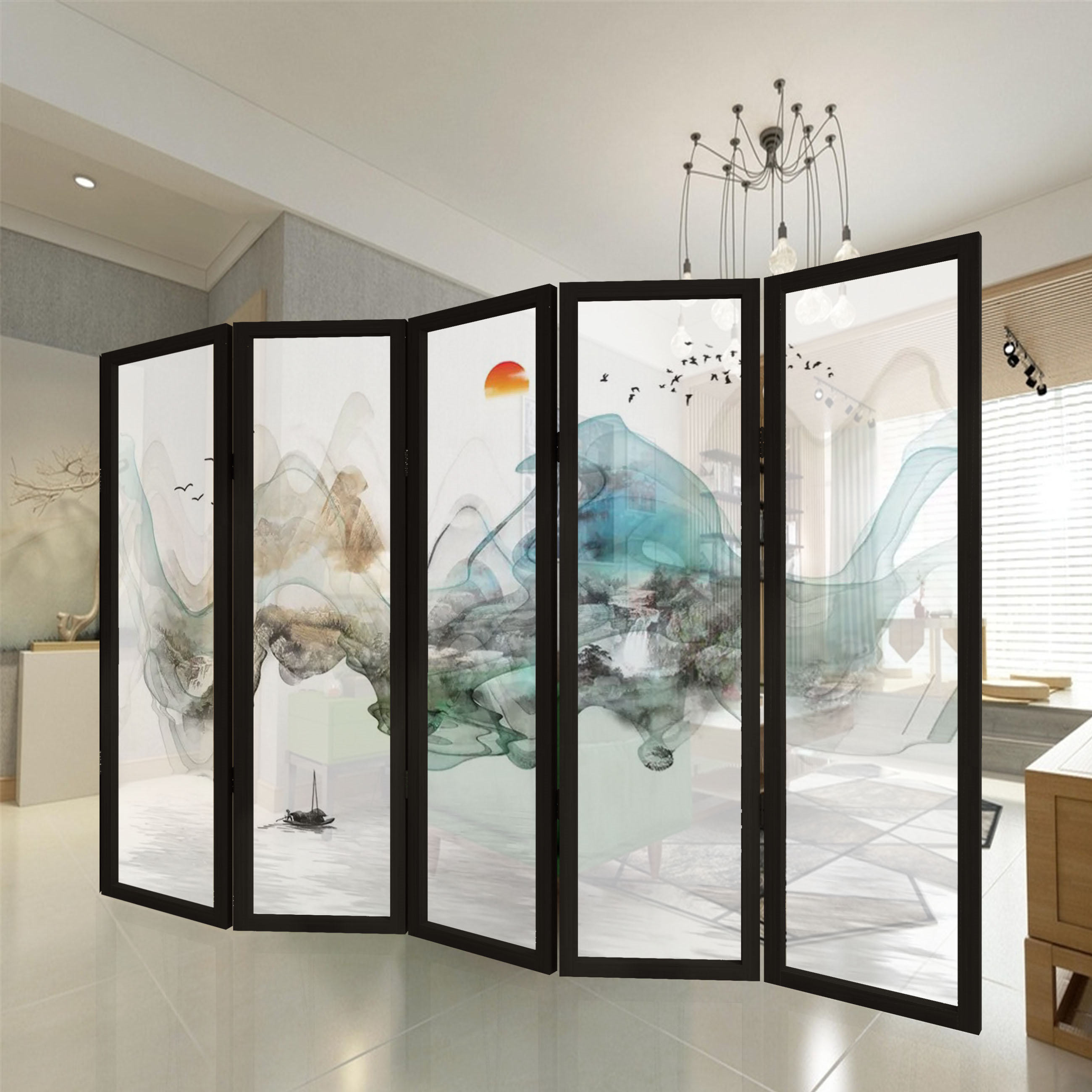 双面半透明透明丝绢丝绸纱布画定制设计打印喷绘屏风隔断软帘窗帘