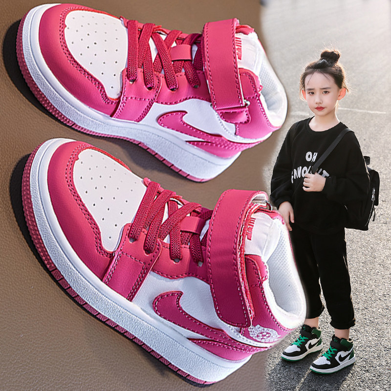 儿童aj女童鞋子2022新款秋冬加绒男童高帮篮运动鞋