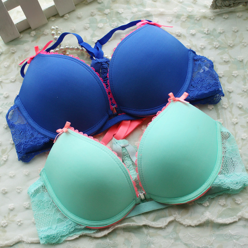 高贵奢华前扣美背性感可爱文胸内衣外贸粉色内衣文胸套装蓝色