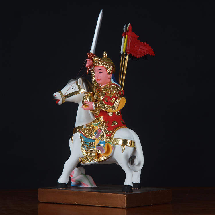 将军12寸骑马白马手工彩绘树脂树脂工艺工艺品骑白马摆件