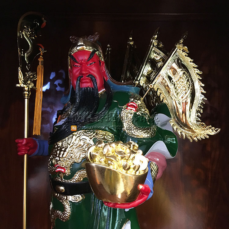 关公26寸摆件圣君关帝招财聚宝盆九龙摆件