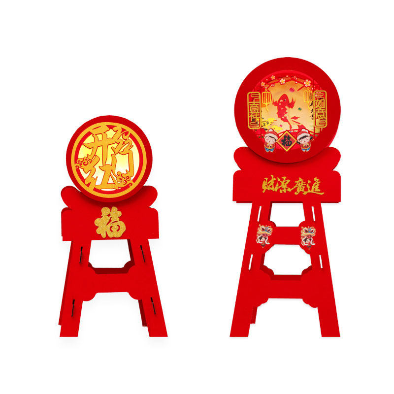 元宵福鼓装饰新年发光商场酒店银行红色福字春节过年场景战鼓摆件