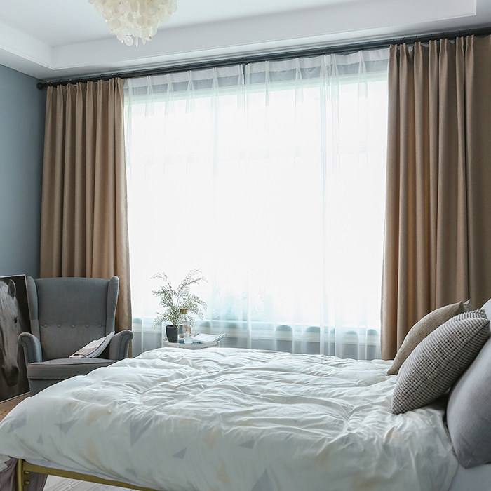 窗帘日系亚麻棉麻遮光卧室纯色简约加厚麻布定制窗帘