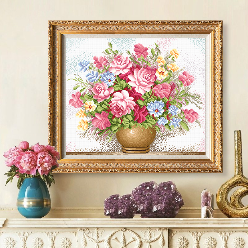 十字绣2019新款线绣客厅卧室花瓶自己手工简约十字绣套件