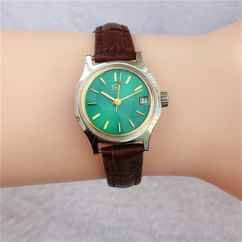 机械全新库存稀有绿盘手动上弦老式手表复古国产腕表
