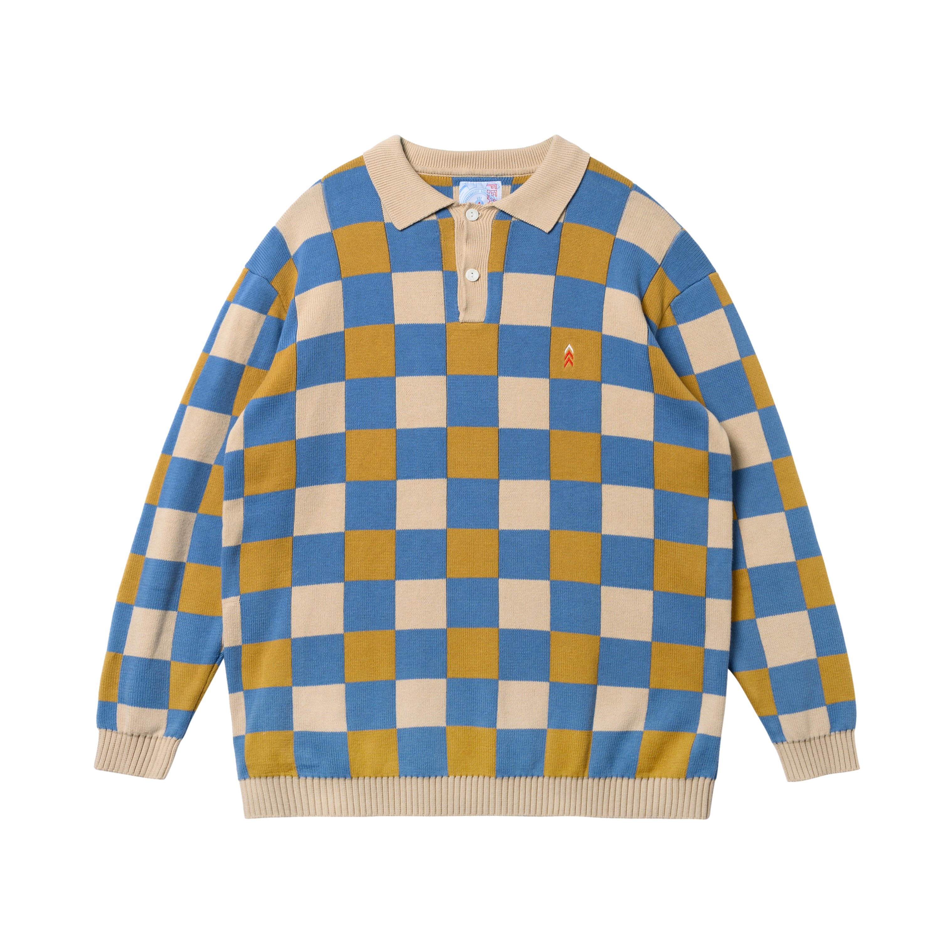 FEAROM原创定织格子创意棋盘格POLO领毛衣春秋百搭情侣针织衫上衣