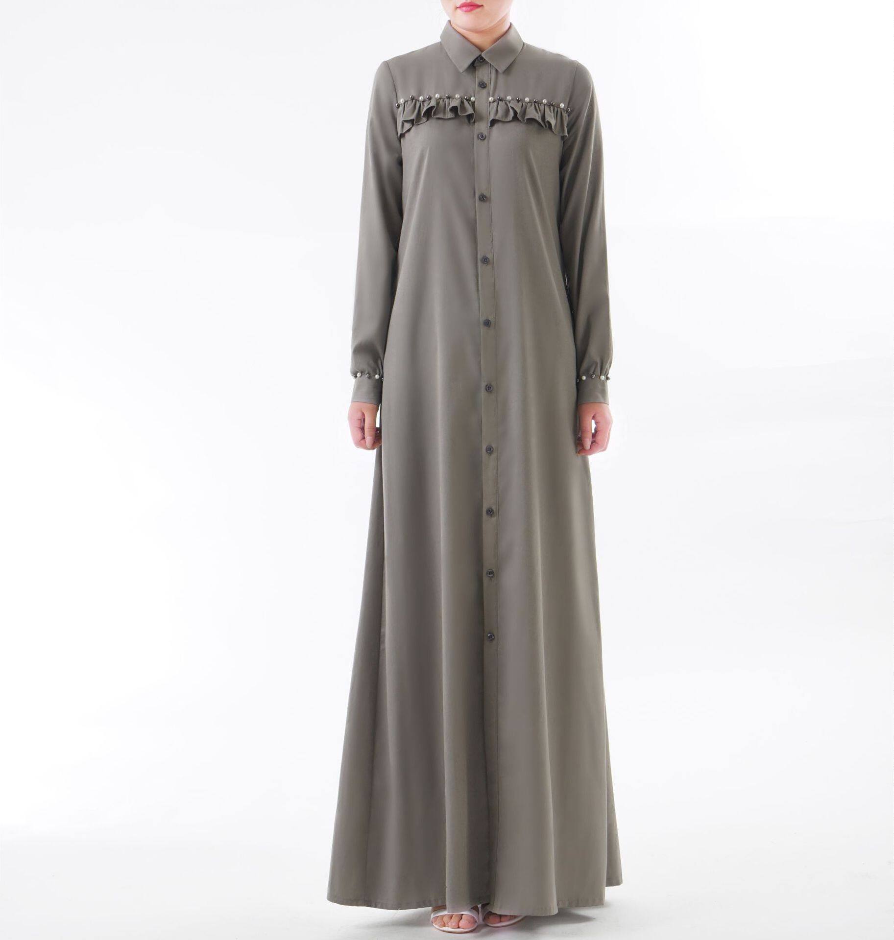 新款钉珠女装长裙外套民族服装纽扣保守不透明西装连衣裙