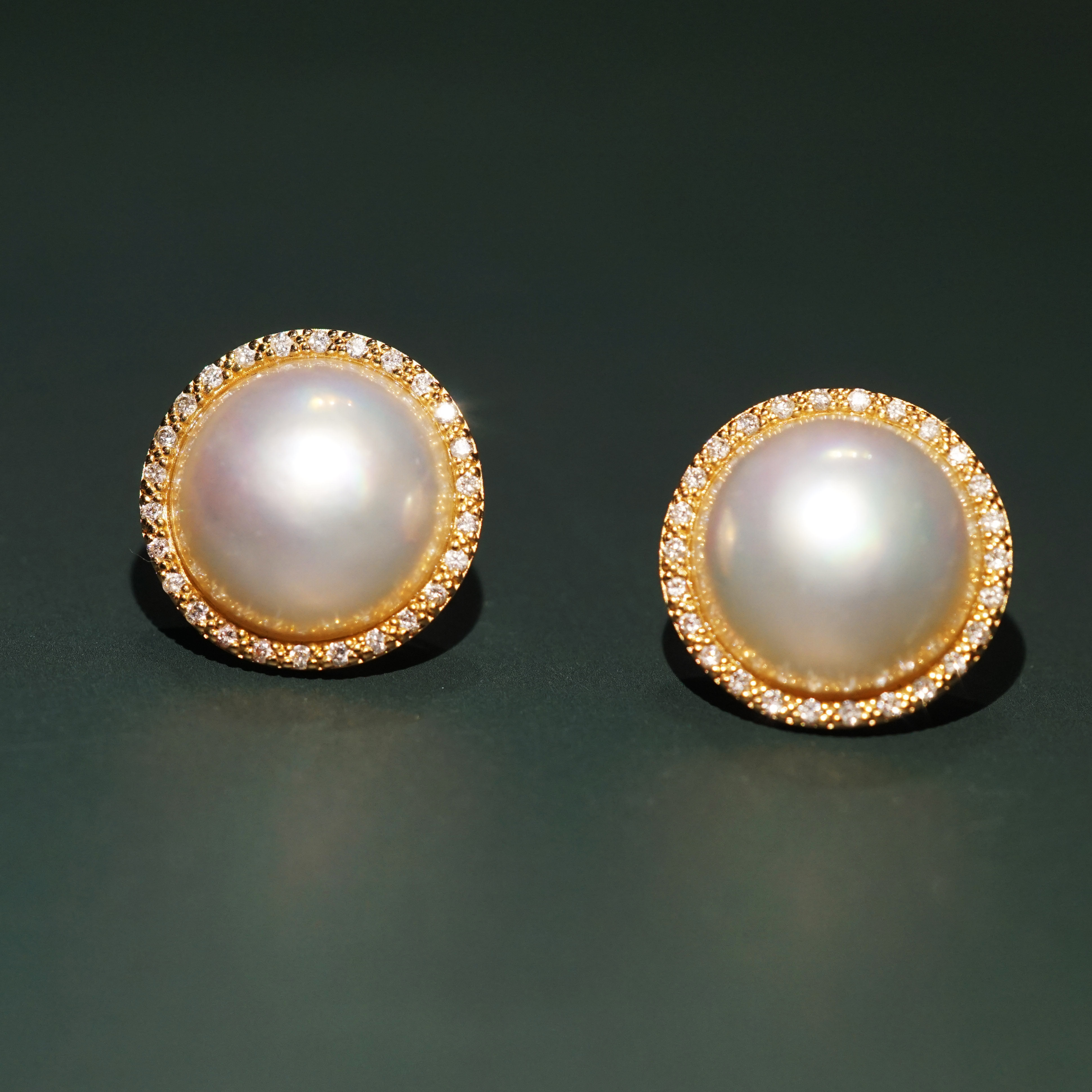 钻石天然网红镶嵌耳坠耳饰耳环正圆马贝金马贝耳饰