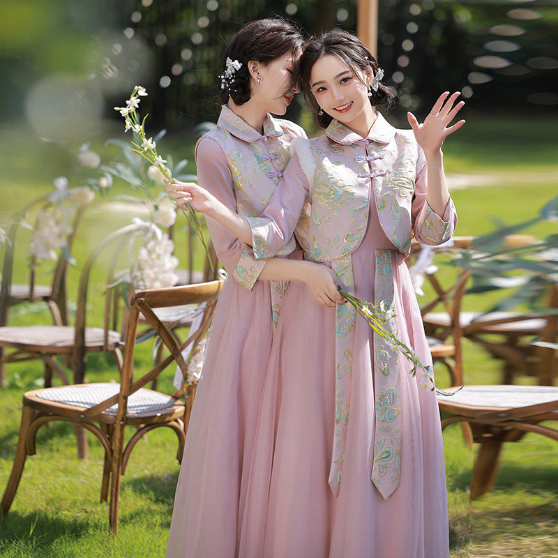 伴娘服中国风2022秋冬新款姐妹裙秀禾汉中式礼服