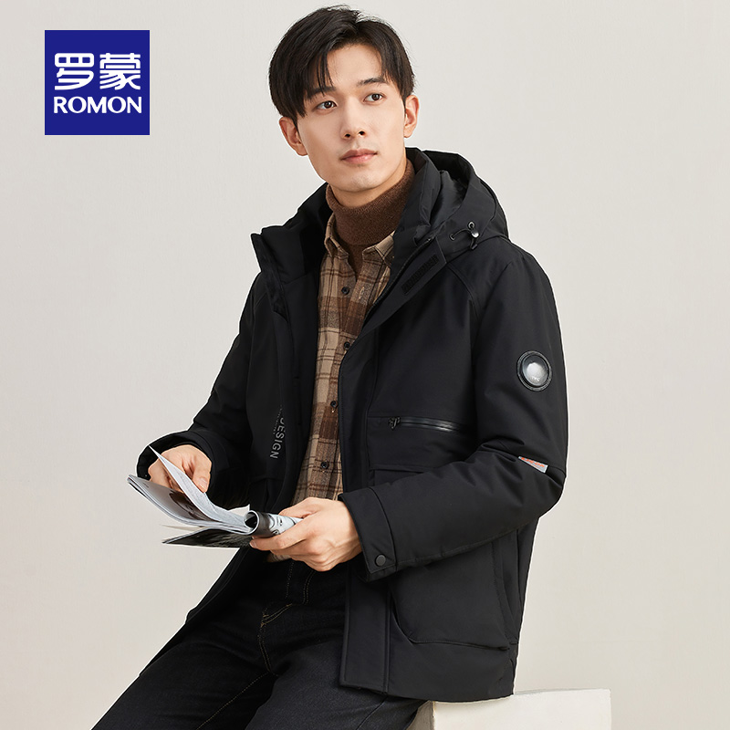 罗蒙男士羽绒服2021冬季新款休闲连帽外套中青年羽绒服