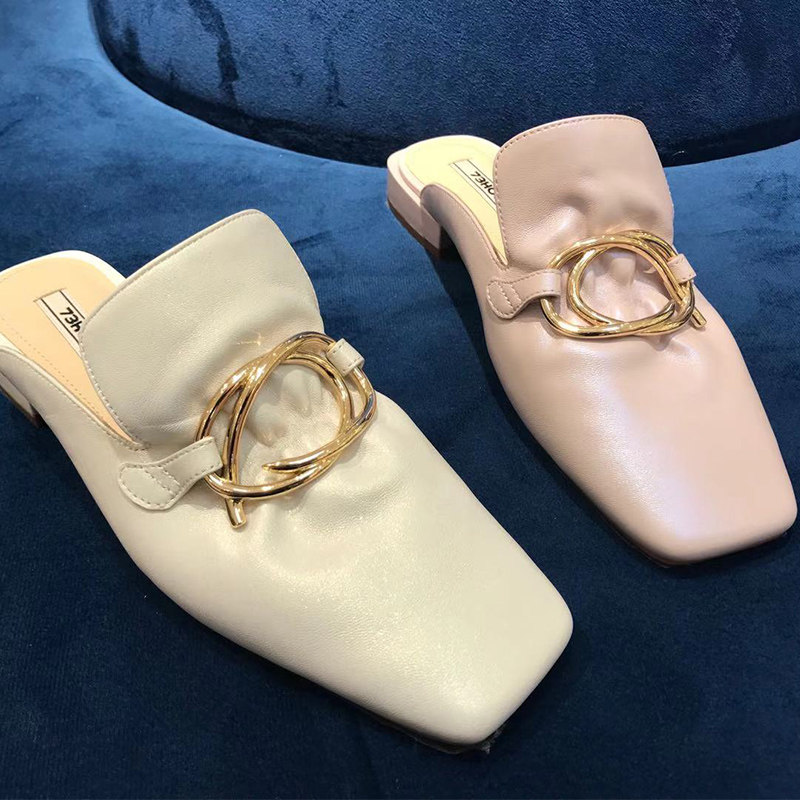 2021春季新款73hours73小时女鞋平跟方金属装饰穆勒单鞋