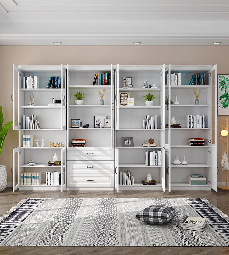 简约现代大容量玻璃门书柜书橱多功能展示柜组合书柜