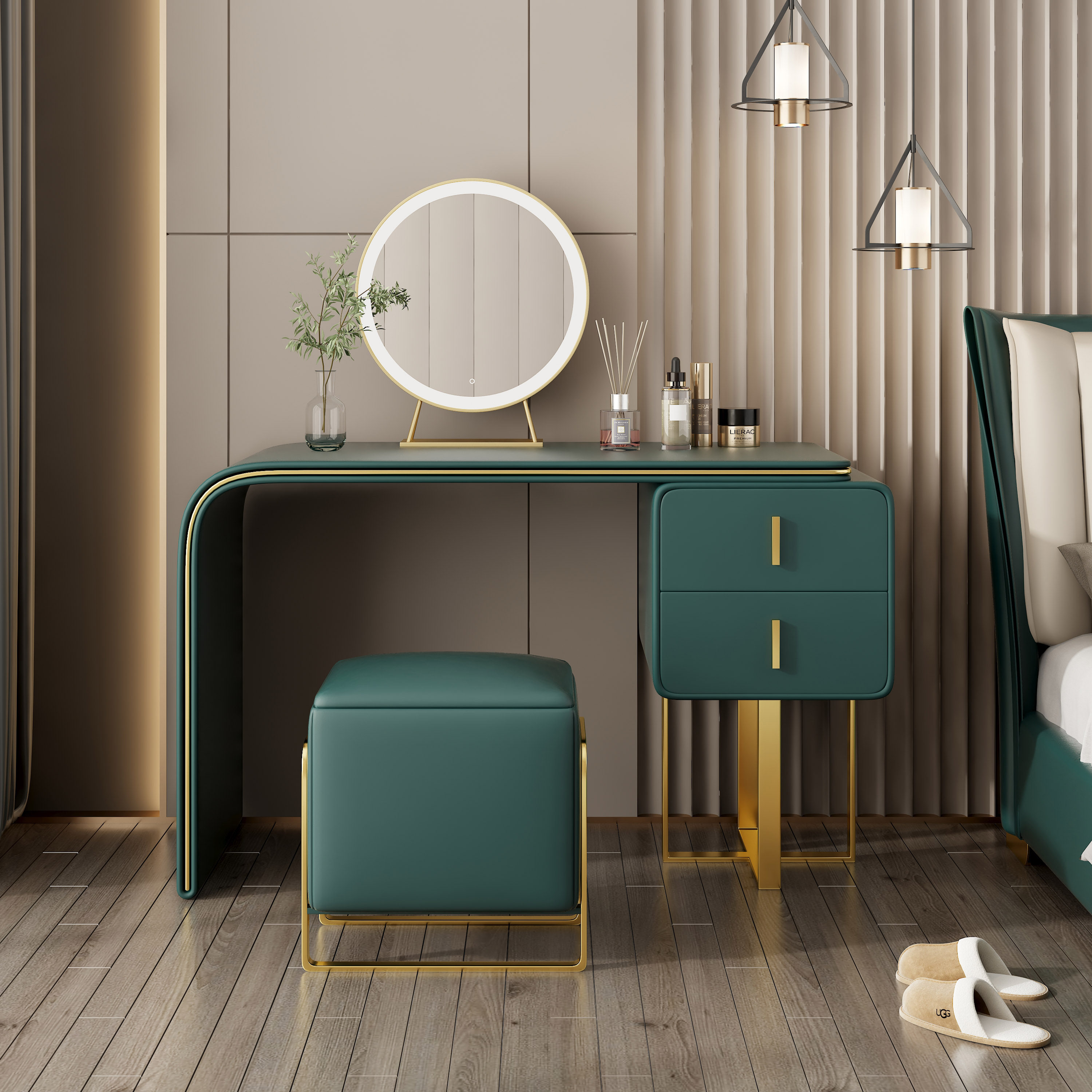 轻奢奢风意式梳妆台小户户型卧室化妆台收纳一体梳妆台