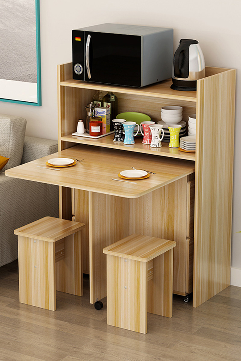 北欧折叠餐桌家用多功能小户型可移动伸缩长方形吃饭桌餐边柜组合