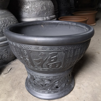 盆窑黑陶中式瓦盆养金鱼乌龟缸睡莲盆荷花一体复古大水缸庭院摆件