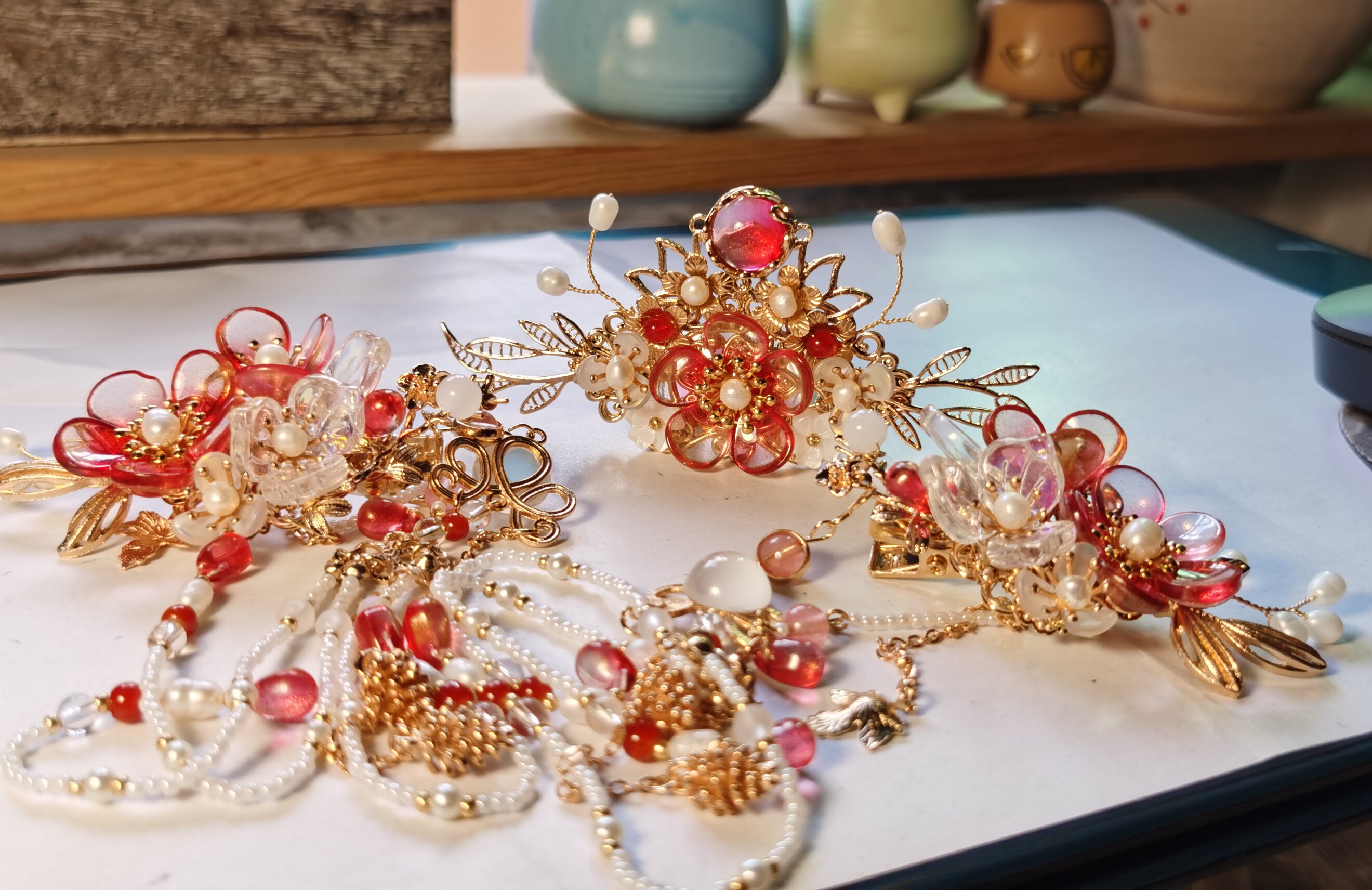 愫心手工发簪琉璃步摇发夹鸭嘴发饰古风汉服发饰