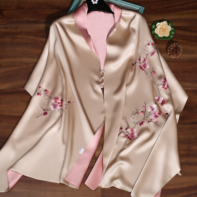 旗袍披肩女式手工苏绣真丝桑蚕蚕丝披风复古围巾