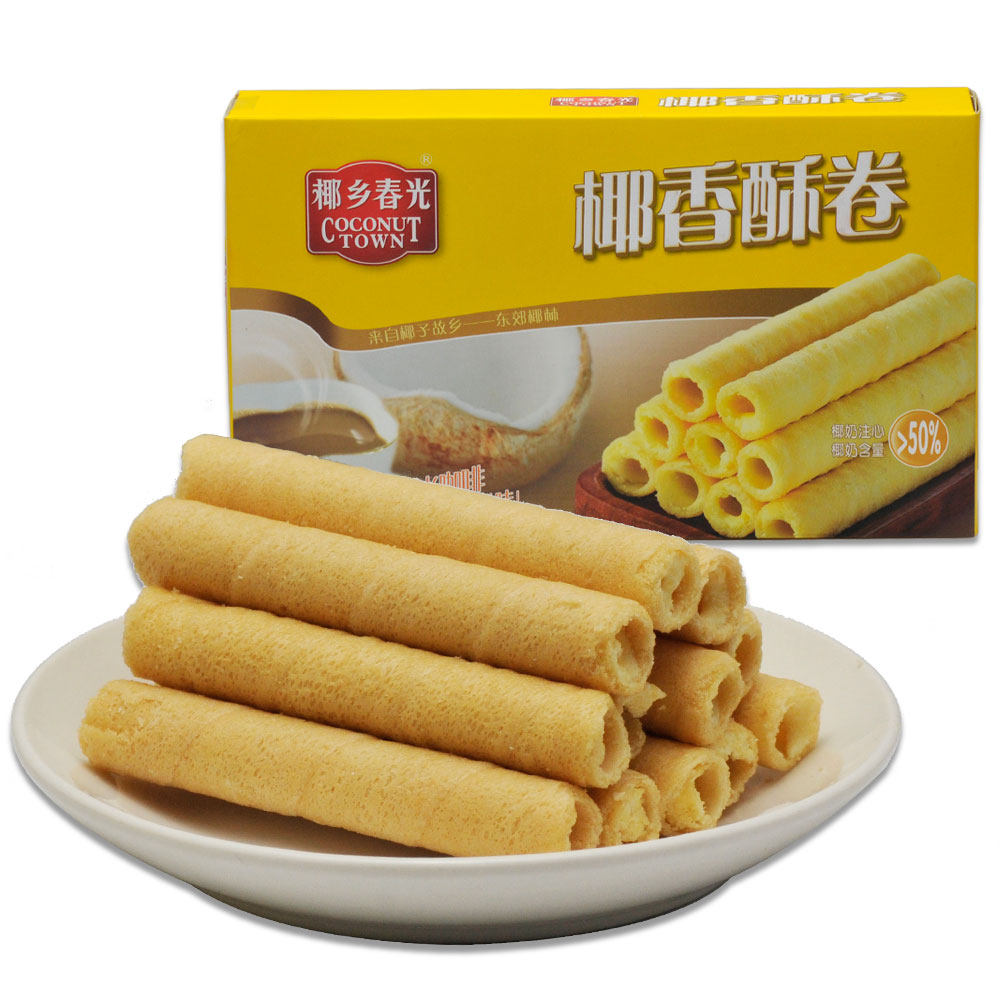 海南三亚特产春光椰香椰奶酥卷105gx4香脆饼干蛋卷饼干